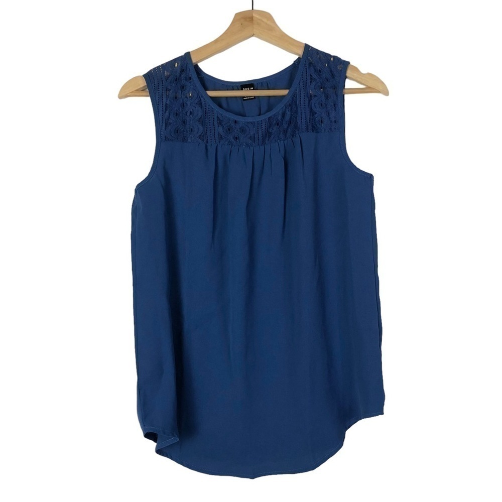 Shein Royal Blue Lace Trim Sleeveless‎ Tank Top S